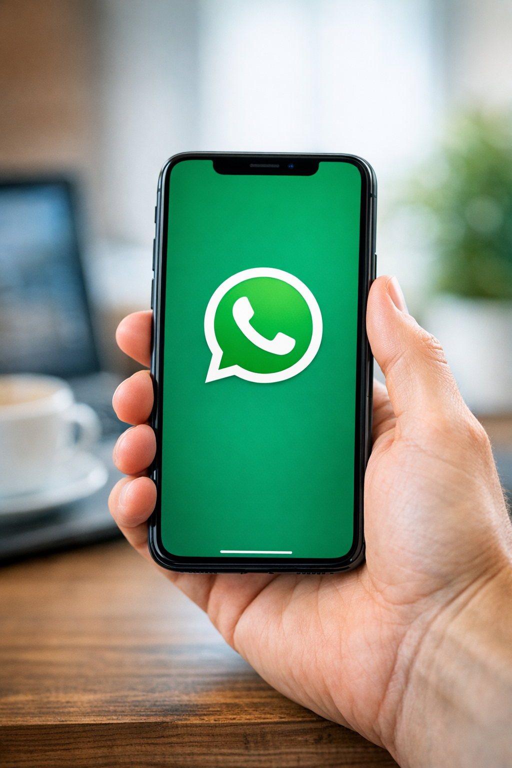 mobile phone with whatsapp logo on it.